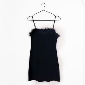 Vintage 90’s Feather Trim Velvet Tank Dress Black